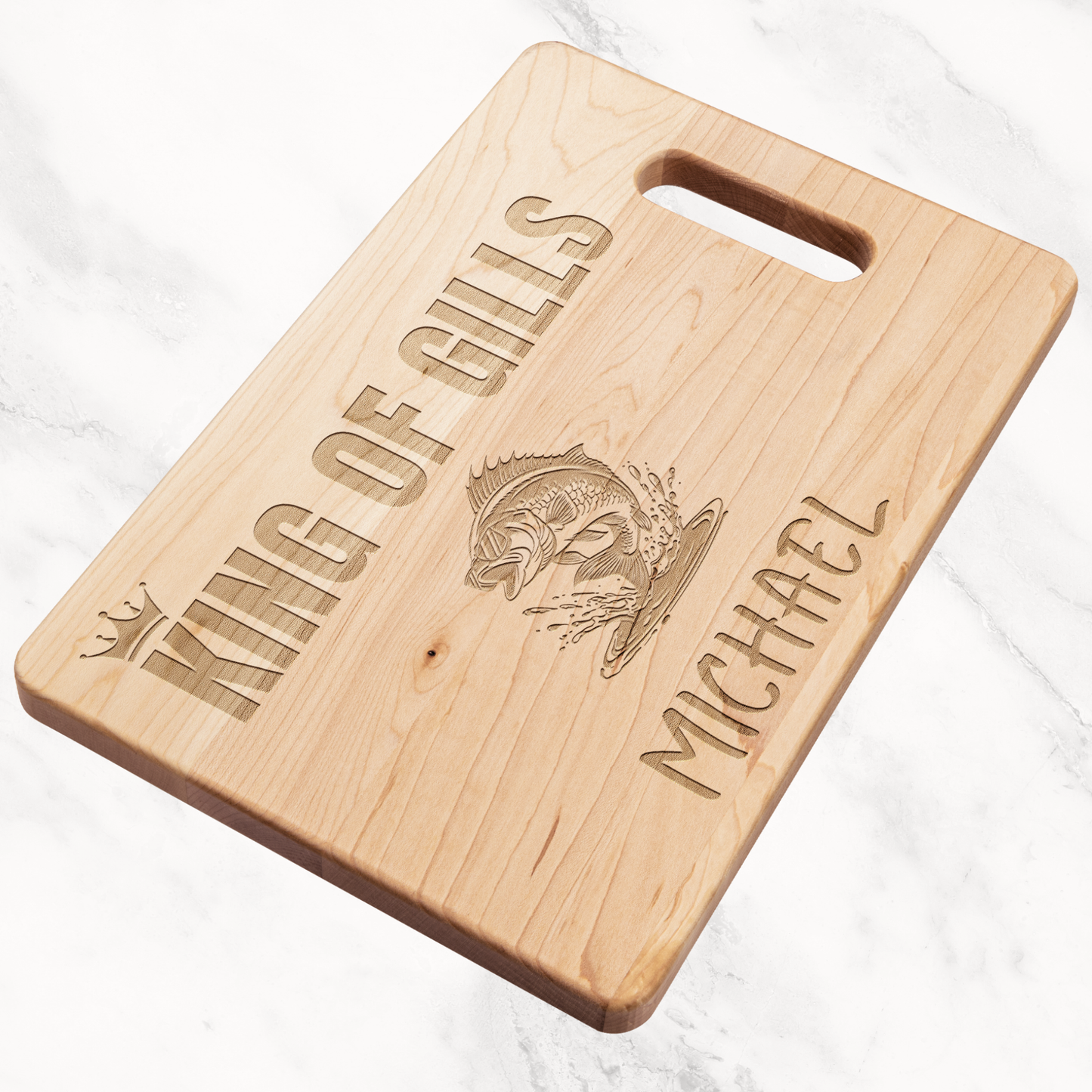 Personalized Fishing Cutting Board  – King of the Gills Gift for Fisherman – Funny Maple Board for Dad, Grandpa, Husband, or Cook